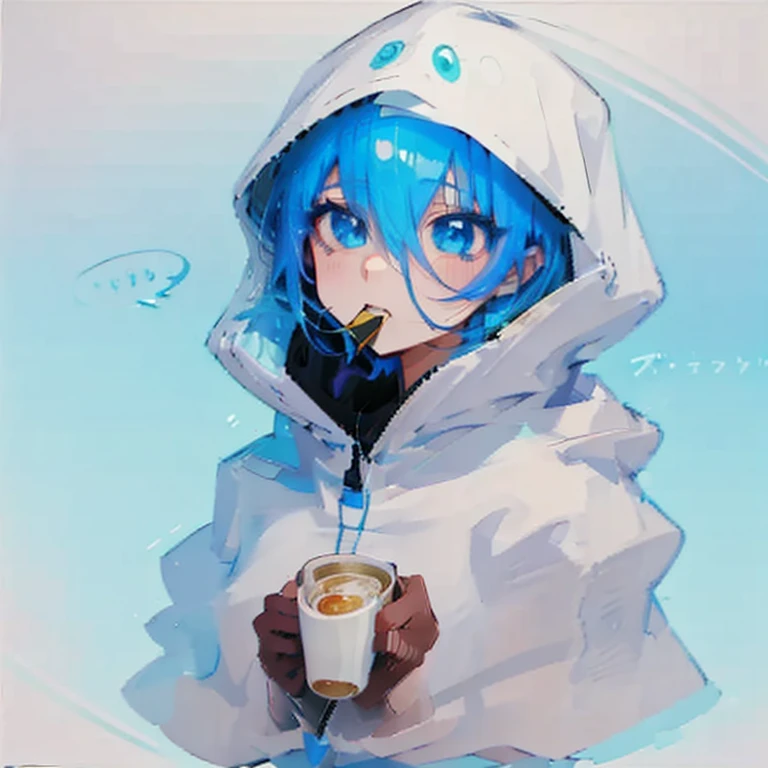 Girl Eating Cup Ramen、Take-out、Children around this age、high school student、Private Server、Shibuya Ward、Wearing a hood、Blue Hair、