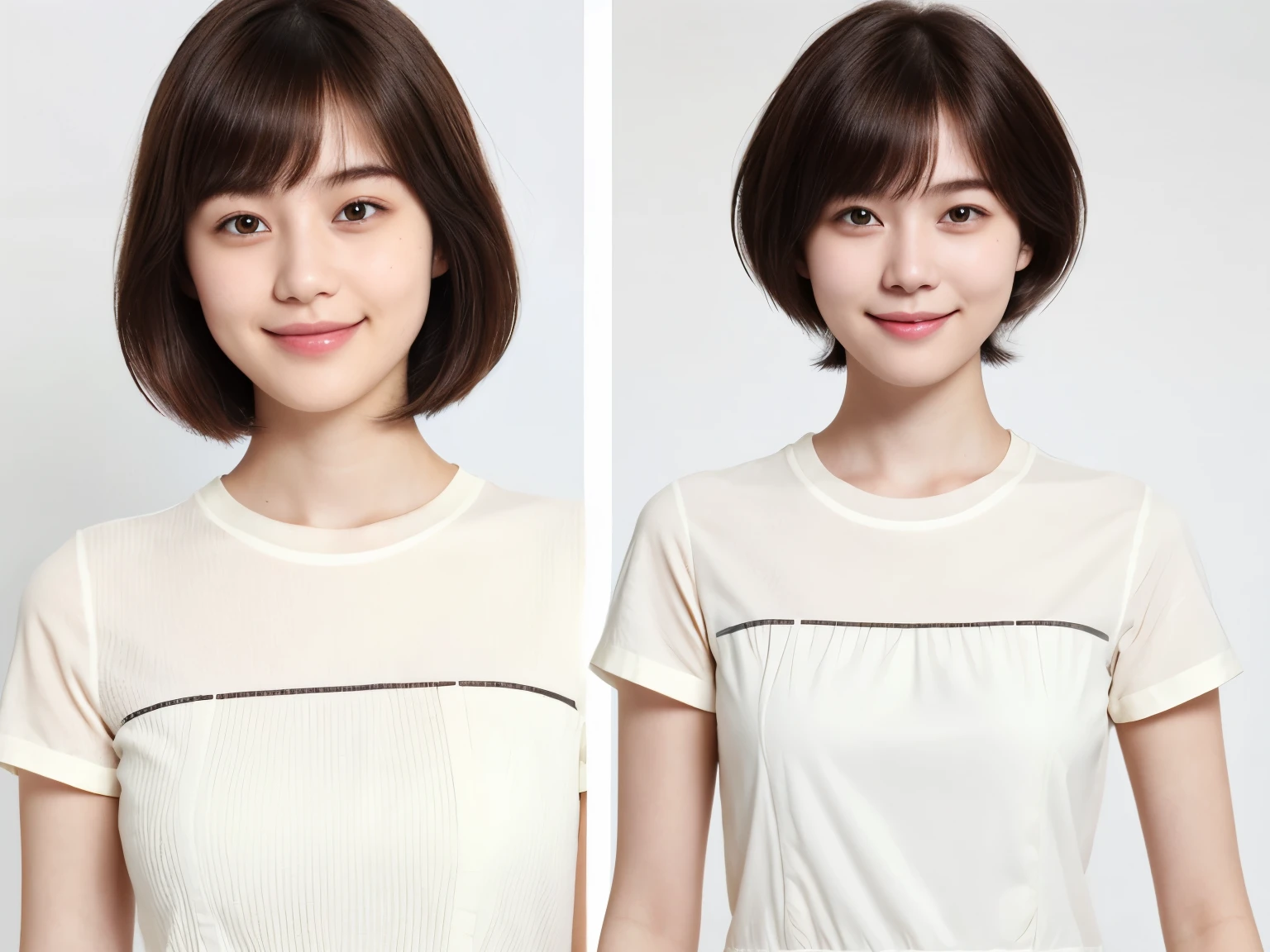 225 Short Hair, 20-year-old woman, A kind smile, (Light-colored short-sleeved clothing)