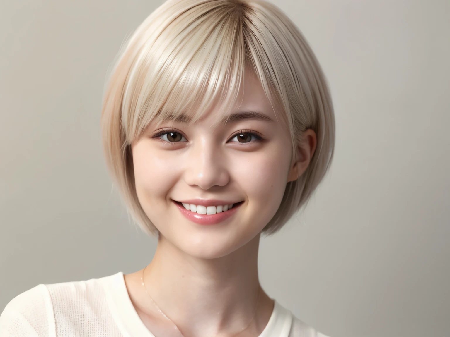 225 Short Hair, 20-year-old woman, A kind smile, (Light-colored short-sleeved clothing)