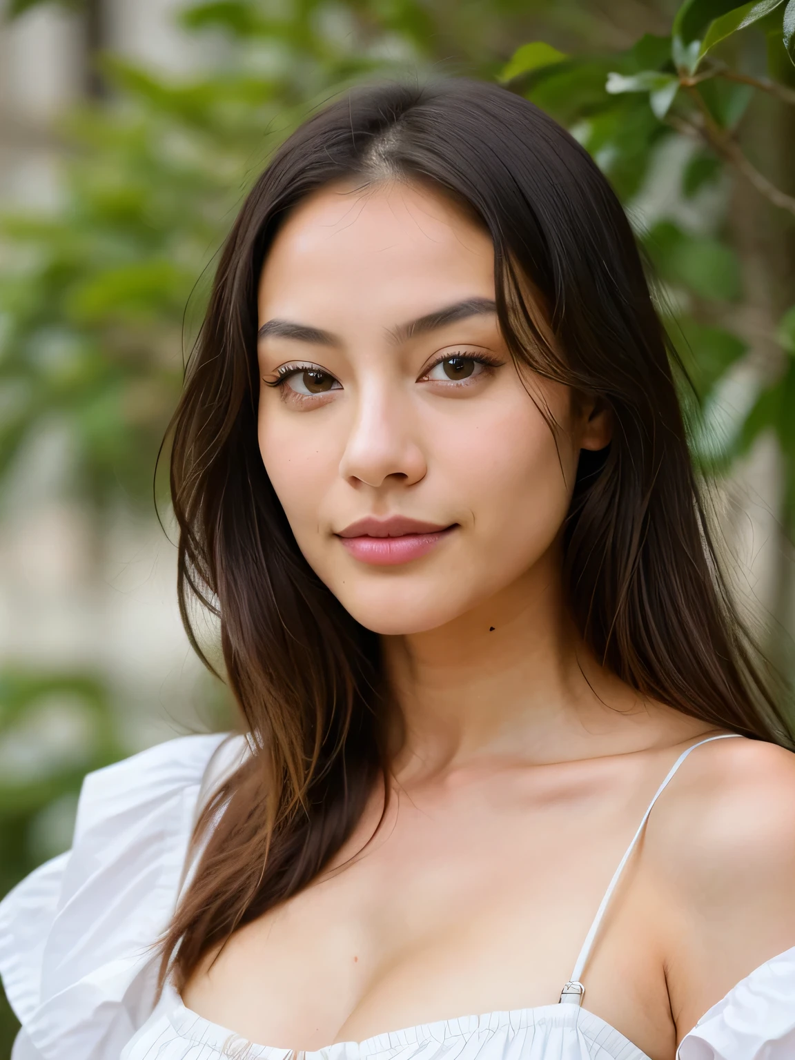 beautiful chinese woman, very detailed, 25 years, innocent face, long hair, natural wavy, black eyes, super model face, childish face, beautiful face, thin nose, thin face, 17th century french white corset dress and white skirt, big breast ,,,, high resolution, masterpiece, best quality, intricate details, highly detailed, sharp focus, detailed skin, realistic skin texture, texture, detailed eyes, professional, 4k, charming smile, shot on Canon, 85mm, shallow depth of field, kodak vision color, perfect fit body, extremely detailed, foto_\(ultra\), photorealistic, realistic, post-processing, maximum detail, roughness, real life, ultra realistic, photorealism, photography, 8k uhd, photography