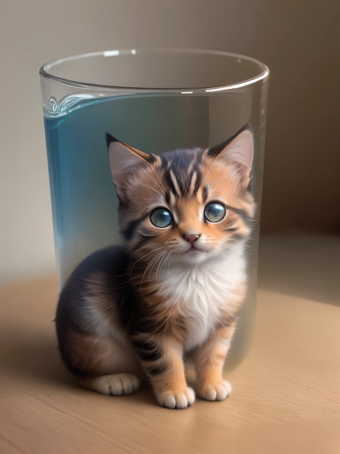 (highest quality,4K,8k,High resolution,masterpiece:1.2),Super detailed,(Realistic,Realistic,Photorealistic:1.37),Glass,Northern,South,Multiverse,Diverse landscapes,Natural Beauty,Glass職人技,Glass表面,Cute Teacup Mixed-Breed Brown Kitten,Art Gallery