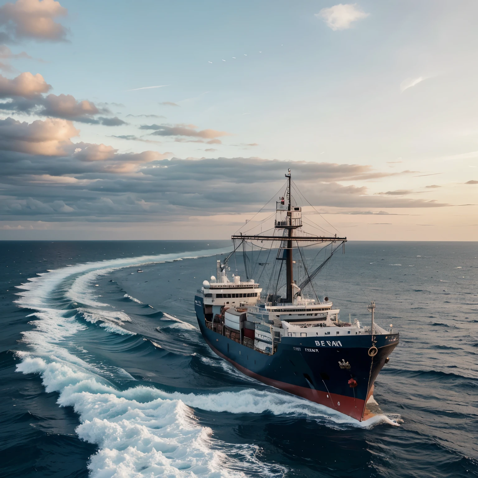 A ship returning and on the sea