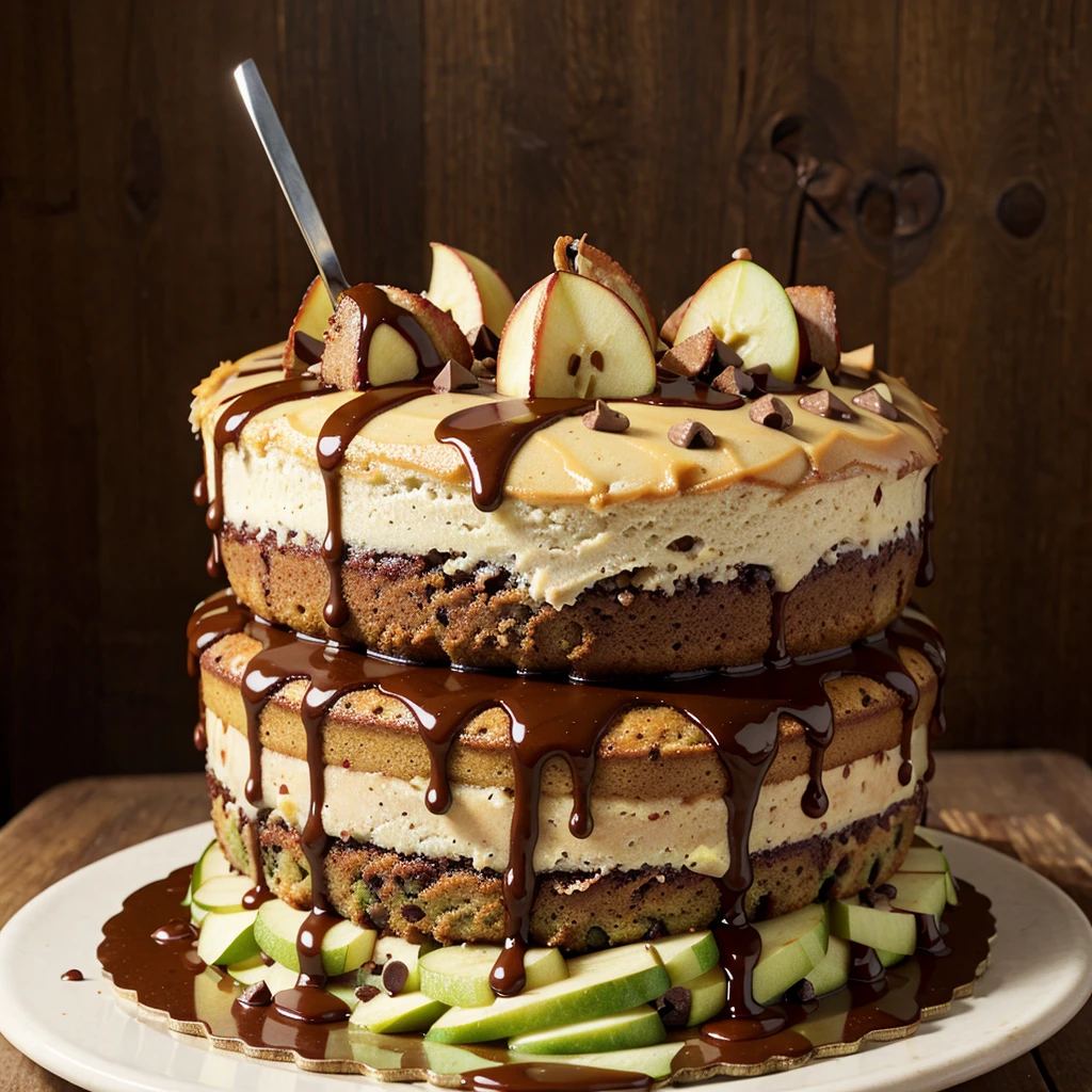 zucchini, bacon, Chocolate Chips, cake, Caramel Syrup, apple