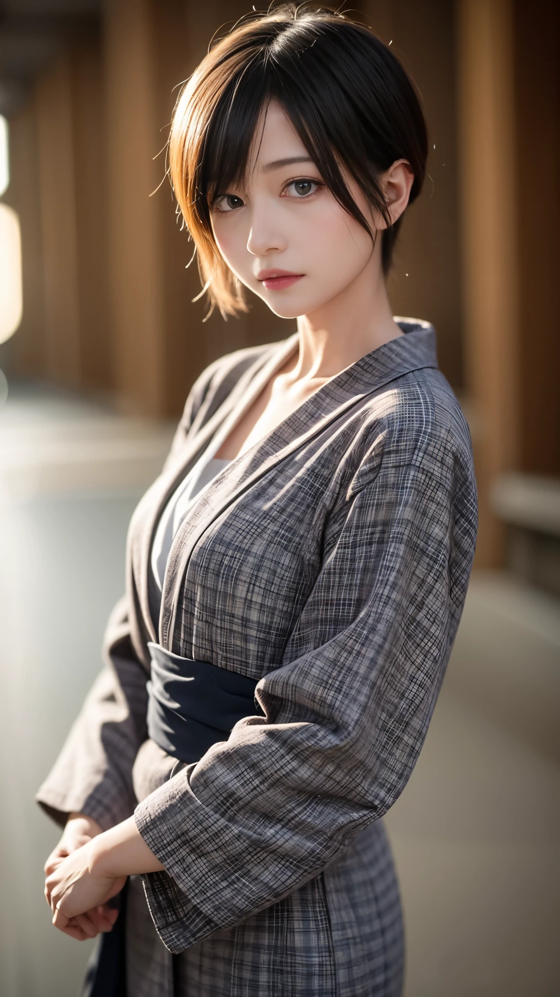 (8K, Raw photo:1.2), Detailed face and eyes,Best Quality, 超A high resolution, Highly detailed ,intricate detailes ,masutepiece ,Cute Girl , Soft cinematic light, Hyper-detailing,Sharp Focus, High quality, Yukata, Upstyle、Safety Sensors、