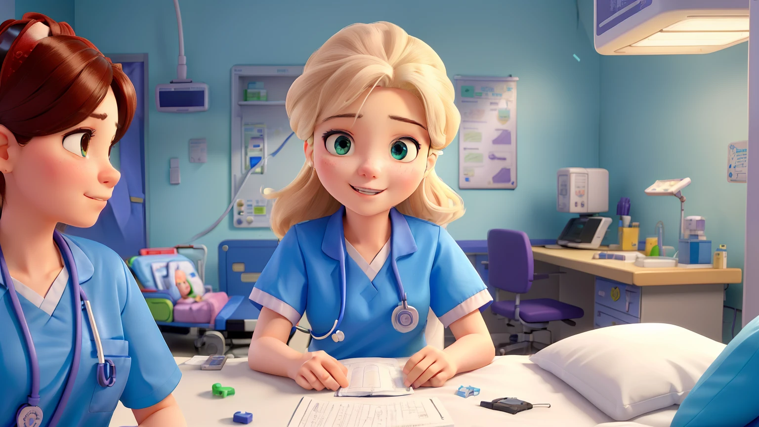 arafed Hospital story with a nurse and a nurse in a Hospital, candy Hospital room, Hospital!, Realistic scene, care, health care, screenshot, Detailed scenario, doctor, 生活模拟器游戏screenshot, Hospital background, at the Hospital in patient gown, Medical Complex, Hospital, emergency room, Casual playrix games, Surgery, Hospital ward, Hospital bound, Sad scene