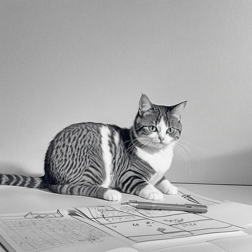 Cat、Sketch、Monochrome、It looks like it was written with a pencil、One animal、analog、The feeling of writing on paper