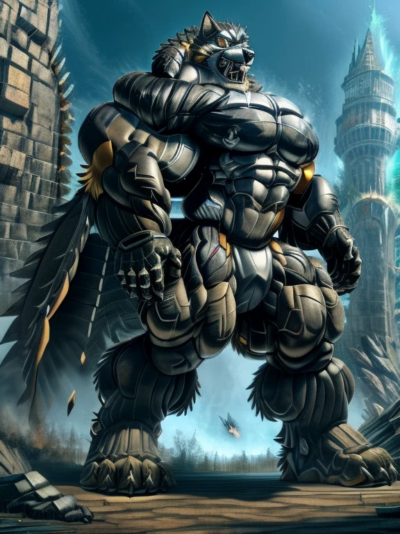 (gigantic muscles), 8K, Masterpiece, highres, Detailed head, Detailed Body, full body, Detailed abs, wearing crNanosuit, big muscle (pecs, triceps, traps) unusually developed muscular body,
body full of huge muscles.
pectorales enormes. Exaggeratedly huge muscles. Gigachad Muscular, gigantic muscles, Colossal giant NANOSUIT over a battlefield, The claws are sharp, Sharp teeth, Spread wings, have big wings. black wings, nj5furry, Animal paws, castle, black visor, barrel(live a hero)