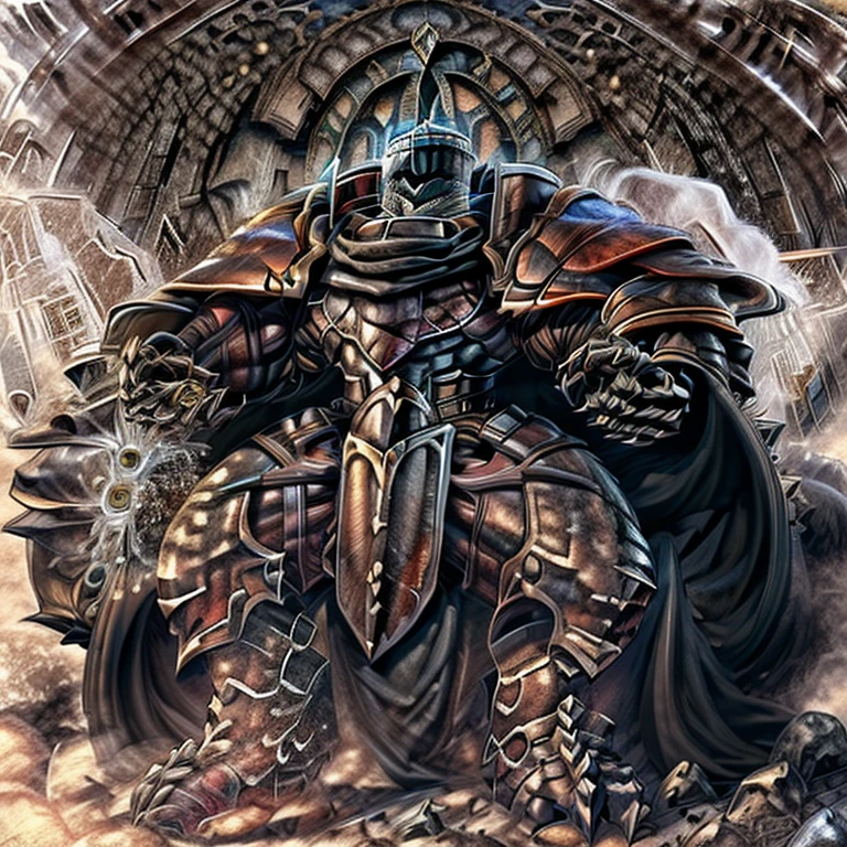 (masterpiece, best quality, detailed:1.2) barrel(live a hero), detailed full body, a knight's mechanical armor, glowing wide and heavy armor, wears full body armor. massive muscles, huge pecs, chiseled abs, huge pectorals, exaggeratedly huge muscles. wearing a cloak. unusually developed muscular body big muscle, pecs, triceps, traps, waist narrow, unusually developed muscular body, Dark knight, BlackKnight_fe, The claws are sharp, Sharp teeth, He wears a black cloak on his back. sitting on the throne,