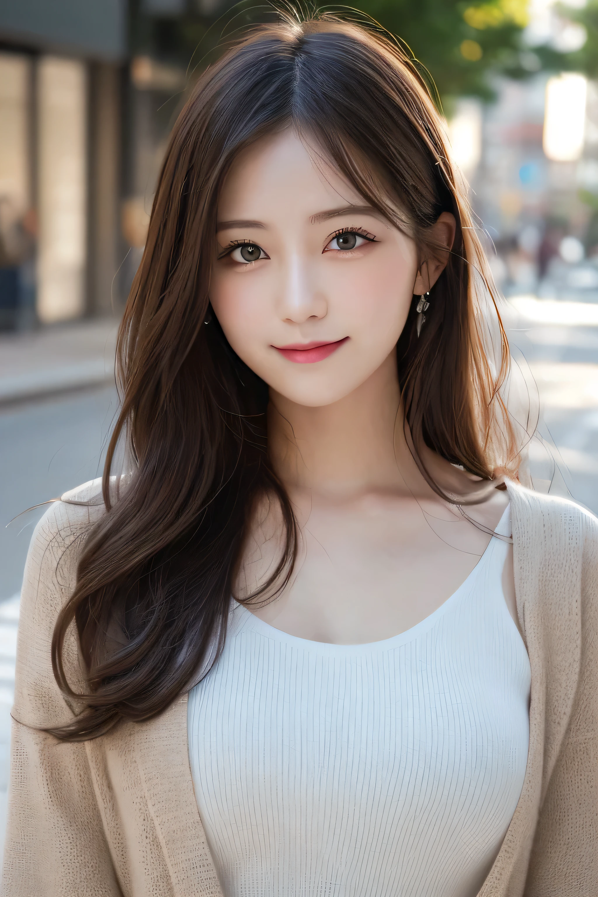 masutepiece, Best Quality, Illustration, Ultra-detailed, finely detail, hight resolution, 8K Wallpaper, Perfect dynamic composition, Beautiful detailed eyes, doress,Medium Hair, mid-chest, Natural Color Lip, Random and sexy poses,Smile,Aoyama Street Walk、20 years girl