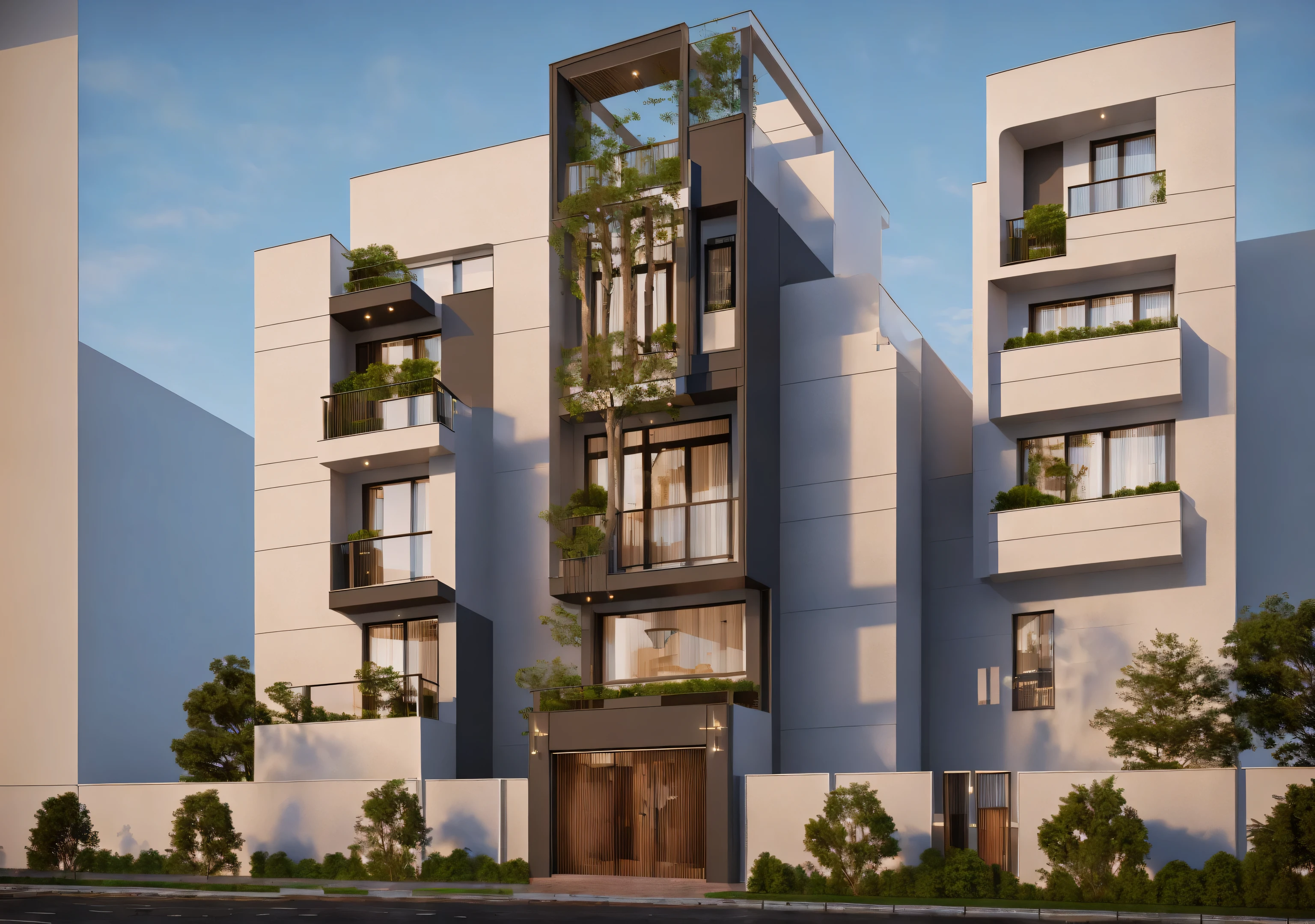 rendering a modern residential townhouse, professional render, wide angle exterior 2023, highly detailed render, high quality rendering, realistic render, architectural render