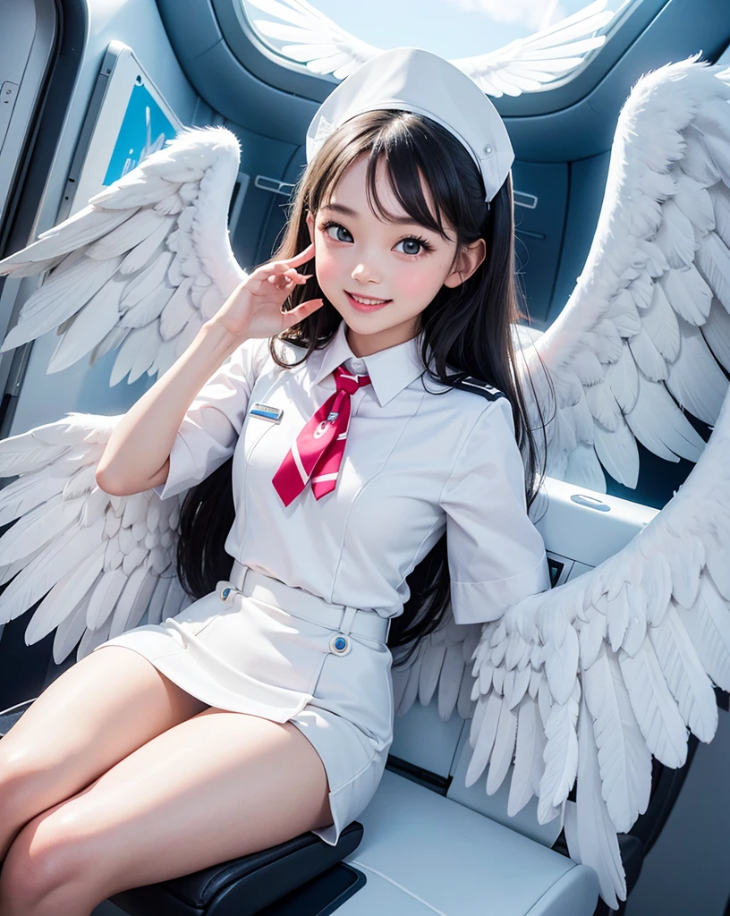 pop art,flat design,
angel girl,cute,tween,ange halo,(big white wings),
(flight attendant uniform),
in the airplane,open door,
dynamic pose,smile,beautiful lighting,photographic portrait, sharp,