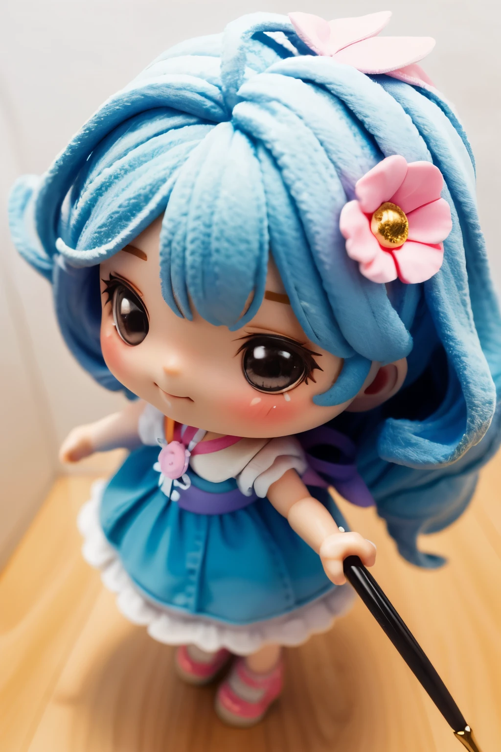 Photorealistic、Chibi Girl Doll（Sweets hair ornament、Have a magic wand、smile）