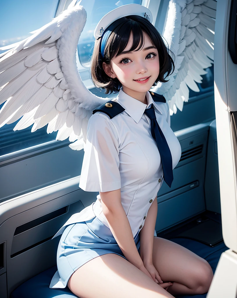 pop art,flat design,
angel girl,cute,****,ange halo,navy wavy short hair,(big white wings),
(flight attendant uniform),
in airplane,about to jump out of the window,
dynamic angle,nihilistic smile,beautiful lighting,photographic portrait, sharp,