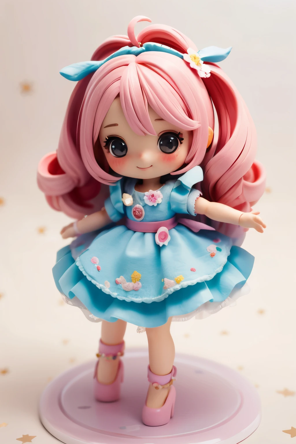 Photorealistic、Chibi Girl Doll（Sweets hair ornament、Have a magic wand、smile）