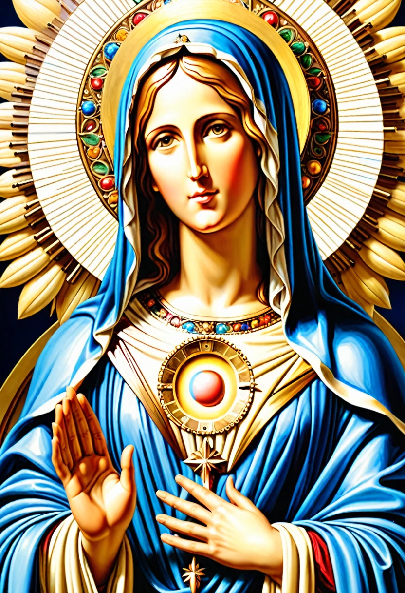 (Full body), (best high quality:1.2), obra de arte, 8k, extremely detailed, (High detail:1.2), ((perfect anatomy in hands)), Painting of Mary mother of Jesus,