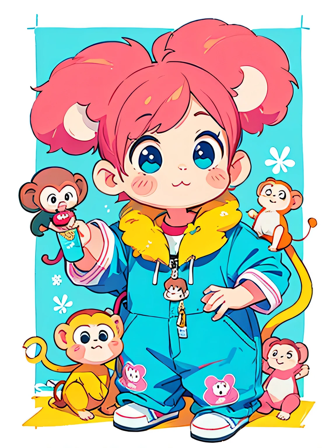 Andy Warhol, style, Kawaii Design, mascot, cute monkey,
