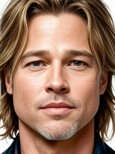 Photorealistic portrait of actor Brad Pitt Cruise's face.