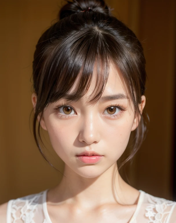 highest quality, Face Focus, Soft Light, Ultra-high resolution, (Realistic:1.4), RAW Photos,
1 Japanese girl, alone, cute, (pupil, Light in your eyes), Beautiful face in every detail, (),(High resolution detail of human skin texture),
(Bun Hair),
indoor,
Damask Shirt Dress,tiara、
(Portraiture)