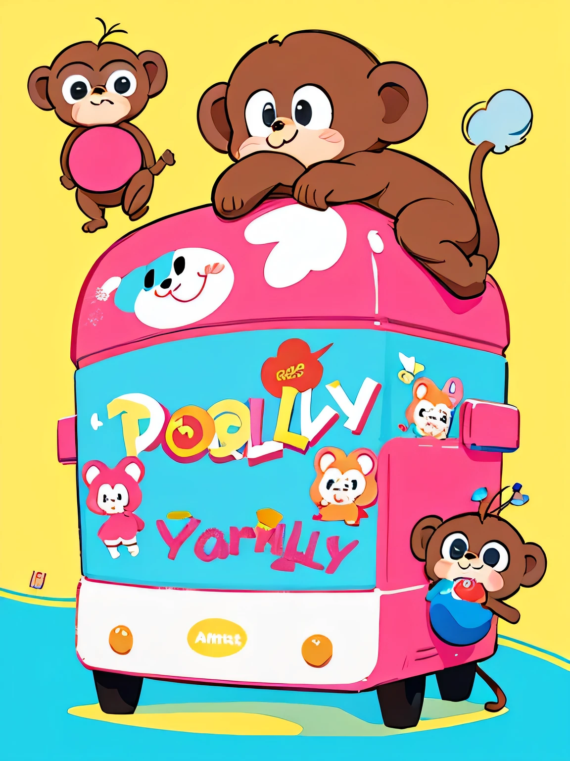 Andy Warhol style, Kawaii Design, mascot, cute monkey,