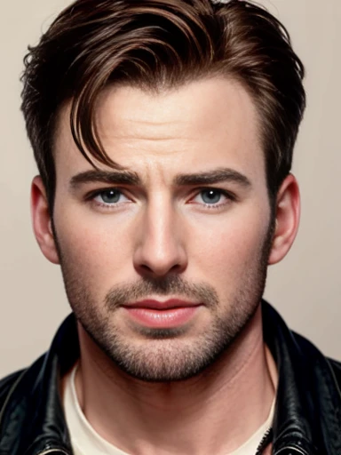 photorealistic portrait of actor chris Evans, focus on face.