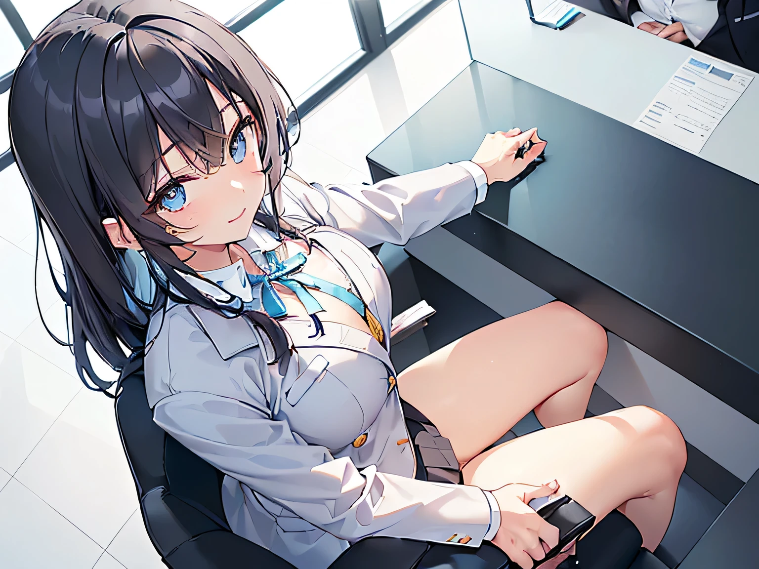 （Looking away, high-detail、Every angle、Any Pose、Every Shot）、inside factory、In front of the machine tool、Shy laughter、helmets、Woman in office work、tight skirts、Put on your underwear、Sweat all over the body、（Outerwear opens the chest）、Wet thin shirt、Have a tablet、痴女、There is also a crouching pose、There is also an open-legged pose.、sit a chair、Using a laptop