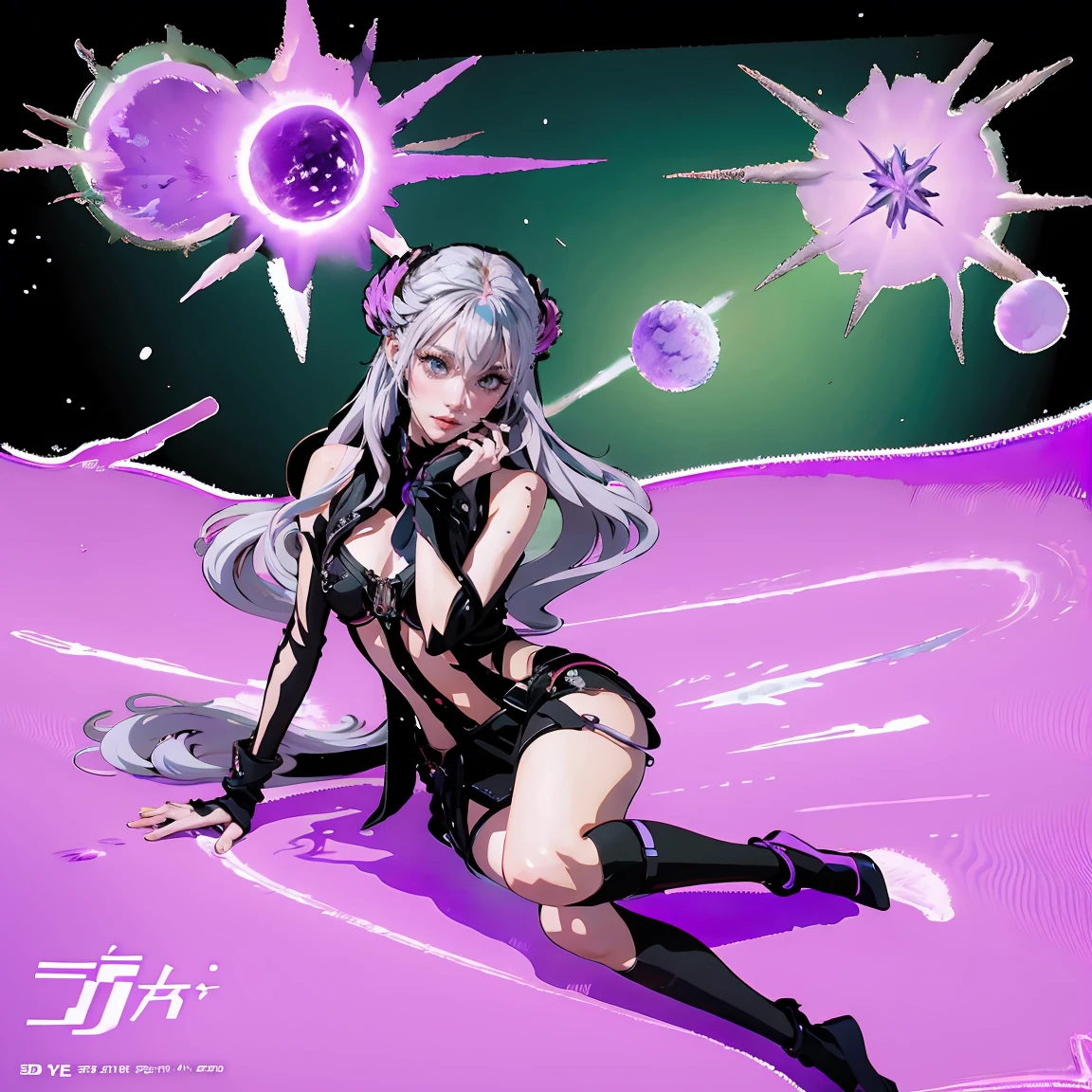 Girl with long hair, silver hair with purple tip,, inspired by Cryptic Girl, CGSOCIETY, 🌺 anime style. 8K, anime style 3D, popular on CGSTATION, 8K high quality detail art, Guvez style artwork, fantasy art style, realistic anime 3D style, anime inspiration, anime style mixed with Fujifilm
