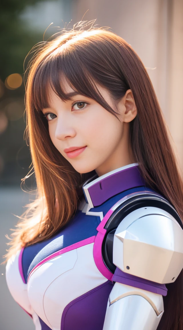 Realistic, photo-Realistic:1.37),(8k, RAW Photos, highest quality, masterpiece:1.2), cute, Dayu Seren, とても繊細で美しいgirl,Very detailed, , Genuine, incredibly Absurd, Abstraction, very elaborate body, Sexy smile, young,20-year-old, Heart-shaped pupils,pink, Two-tone hair, Beautiful fine hair, Exquisite and beautiful face,Clear Eyes, Soft lips, Absurd, Very CGI-like,Huge breasts,（Exposing the breasts:1.37),Accentuate your breasts,born, masterpiece, Ultra HD Photos,, highest quality, Ultra-high resolution, Realistic, sunlight, whole bodyポートレート, Amazingly beautiful,, Dynamic pose, Delicate face, bornきbornきとした目, (Side view) Close-up of a woman in a pink and white Gundam costume, Dynamic Pose, Rapunzel with long brown very very very long hair, girl in mecha cyber armor, portrait armored astronaut girl, d. va from overwatch, Female Mecha, to Gundam, Gundam Head, chiho aoshima color scheme, Mobile Suit, Streamlined purple armor, completely robot!! girl, Realistic cosplay, Gundam Armor (Dynamic pose) (Best Camera View), whole body, please sit down