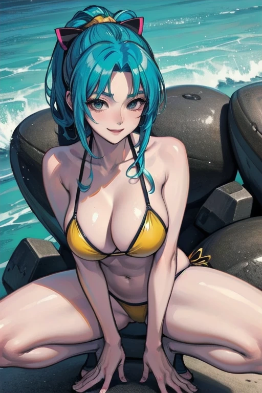 BIG breast anime girl, (Spread legs, squatting:1.5), (smile), (whole body), (people focus on), (Long white hair), (Hair on one eye),(bikini),(Ocean),Enchanting anime girl, Best Anime, Attractive anime girl, 4k anime wallpaper, 4K Manga Wallpapers, Detailed digital anime art, Anime Best Girls, Beautiful Anime Girls, Detailed anime artwork, Beautiful and attractive anime women