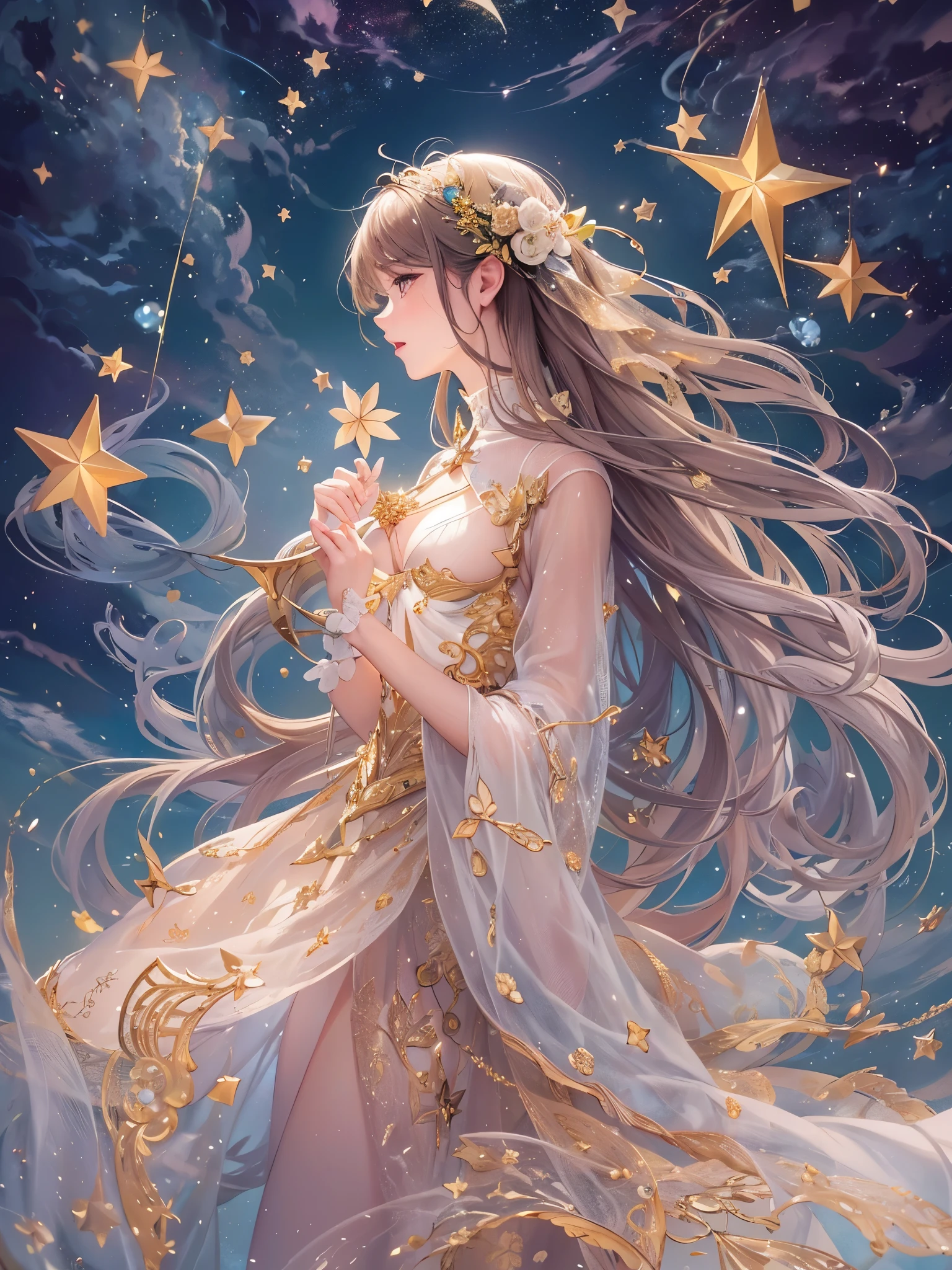 ((highest quality)),(Ultra-high resolution),(Super detailed new),(Detailed Description),((The best CG)),(A masterpiece),Ultra-detailed art,A wonderful new art form,(Art with precise detail:1.5), Shining Star, like, Glamorous Love