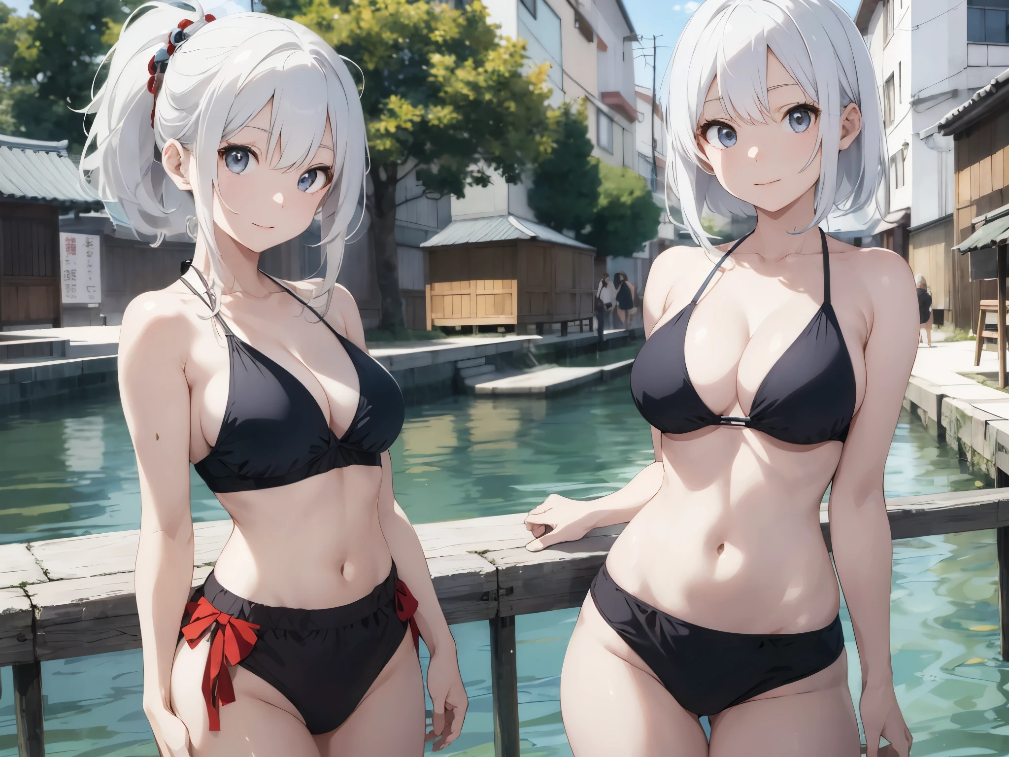 White haired girl drawn in high resolution Japanese anime style、Group of women taking photos in bikinis, Bikini Model, , A young and cute gravure idol, Posing together in a bra, Russian and Japanese mix, sakimichan, Asian woman, Wear a swimsuit, that&#39;that&#39;that&#39;that&#39;that&#39;that&#39;that&#39;that&#39;It&#39;s hot with the shining sun, Japanese Model, Cute Core, sakimichan hdri, Young Gravure Idol, Chubby