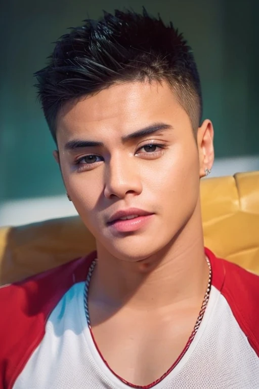 ((masterpiece)), ((highest quality:1.2)), High resolution, 8k, (Ultra_Realistic:1.3), (photoRealistic:1.4), (Instagram Model, good looking:1.2), Sharp focus, Close-up photos of (Ronnie Alonte, Ronnie Arontekum), Wearing a white tank top and baseball cap, Ocean