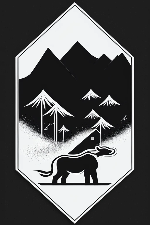 Please design a black and white draft picture with Dongba pictograms as the theme