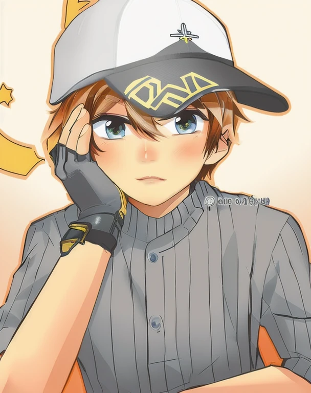 a cartoon boy with a baseball cap and gloves on, handsome boy,