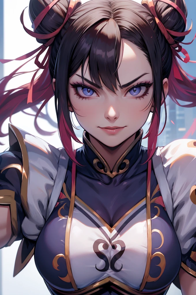 juri han,olhar penetrante,evil look,oculos no rosto,melhor qualidade,,juri han,solo, masterpiece, best quality,city night,looking at viewer,evil smile, evil look,belas coxa ,low lighting,roupa azul,chun li,cosas belas,coxas sexy
