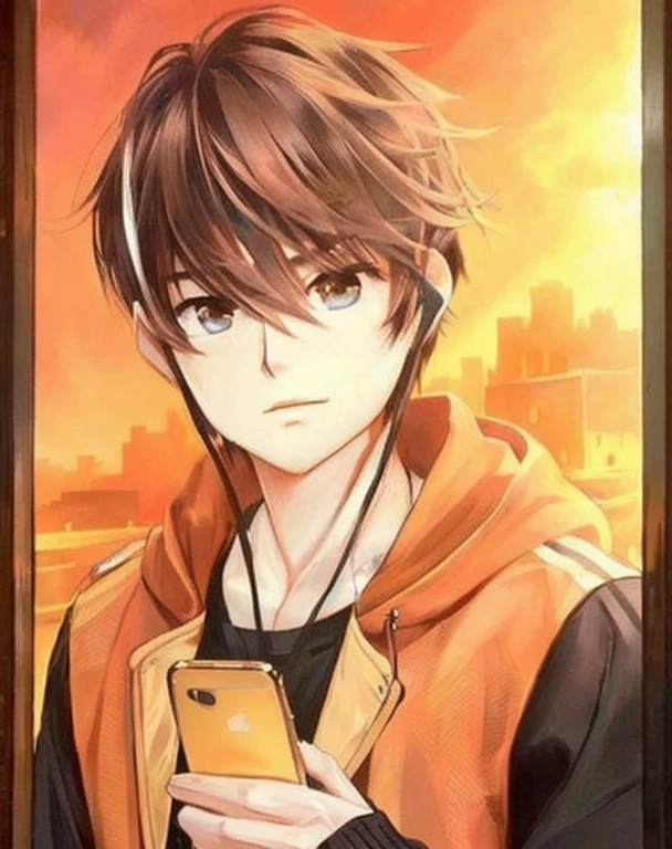 a picture of a man holding a cell phone in his hand, handsome boy