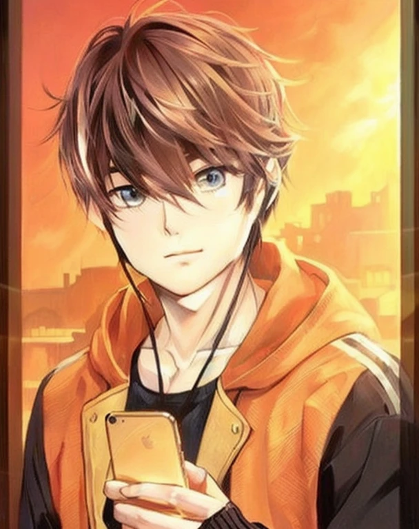 a picture of a man holding a cell phone in his hand, handsome boy