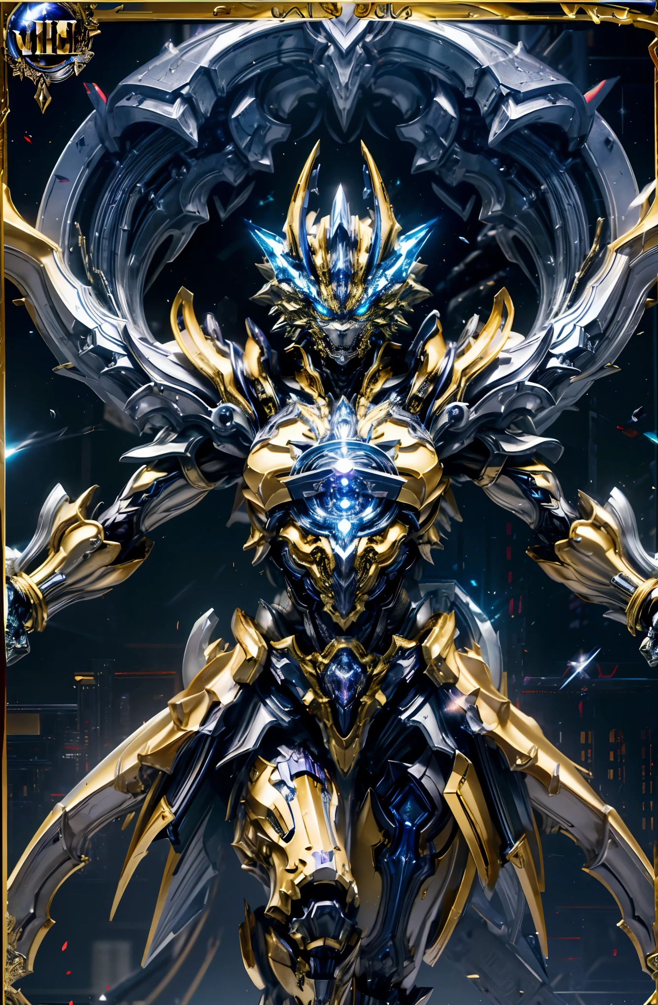Hyper Quality、8K quality、High resolution、Image quality captured with a single-lens reflex camera、(software)、Perfect Anatomy、Golden Knight GARO、(Blue gray short hair、Shoulder-length hair:1.2)22 year old beauty.Mature face、blue eyes(Happy and embarrassed expression:1.4)(Nice shape and normal size breasts)
BREAK
(Fantasy、alchemy)
(Shiny golden wolf-design armor、Acrobatic action pose:1.3)(Uplifting:1.3)
(Have a magic sword:1.5)
Look to the side(Perfect Anatomy:1.4)break(Armor with gold as the main color)(Magic field deployment:1.2)BREAK(The background is dark:1.2).(Trading card design frame:1.5)