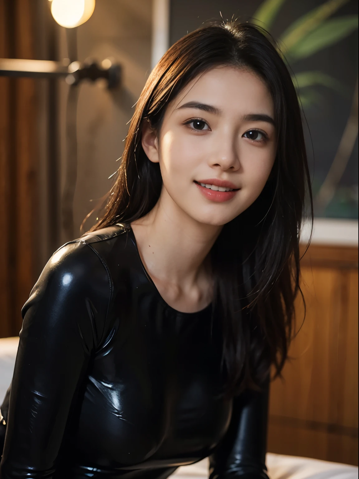 (RAW Photography:1.2)、top-quality、white, a beautiful detailed girl、tight water suit、latex wet suit, a smile、Twin-tailed、extremely detailed eye and face、beatiful detailed eyes、huge filesize、hight resolution、hight resolution、8k wallpapenely detail、Highly detailed ticker uniform 8k wallpaper、Light on the face、movie lighting、-yeld gisexy pose、(photorealisim:1.4)、illustratio、surrealism、 frombelow、super detailing、masterpiece