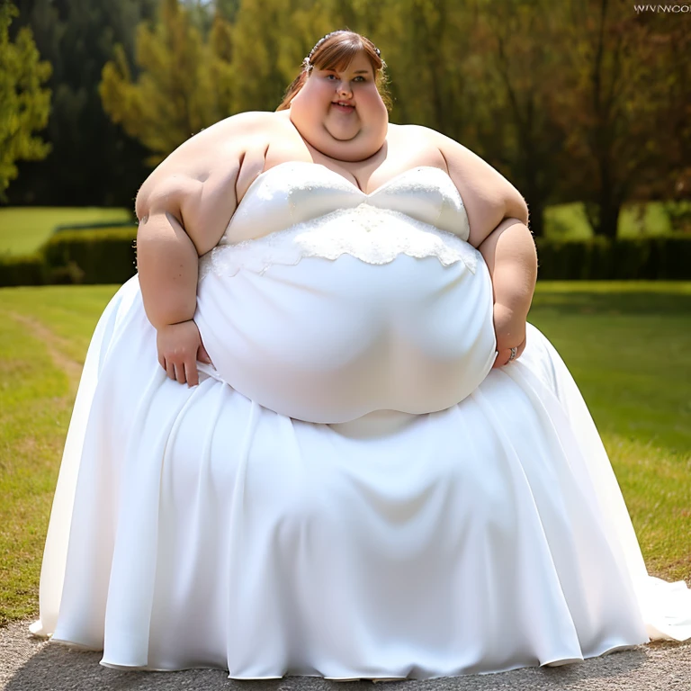 sbbw solo extremely morbidly obese Slovak woman full body alone wearing a white wedding dress