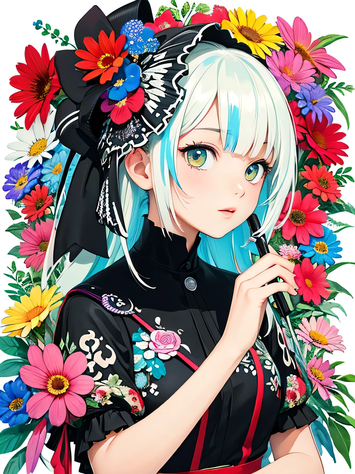 Black Star Red and White Style、(((stylish fashion))), 8K Quality、Intense watercolor, Detailed watercolor art, Watercolor splash, Surreal, avant-garde pop art, Beautiful and expressive paintings, Beautiful artwork illustration, Very colorful tones, wonderful, Cool beauty, highest quality、Official Art, Vector art, Stylish design, (((The most beautiful girl))), (((highest quality))), HDR, ((detailed)), (((Doodle Art)), ((masterpiece)), ((Super detailed)), (((Colorful flowers))),(((Stylish))),