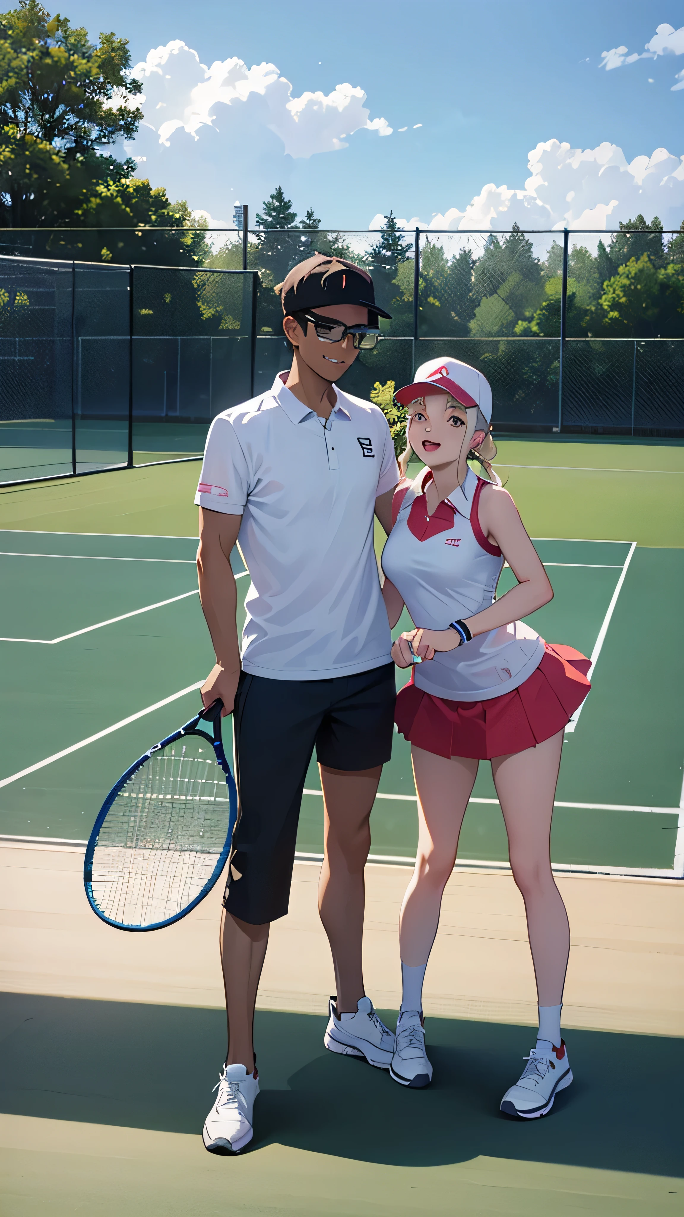 Man and woman playing tennis on the tennis court