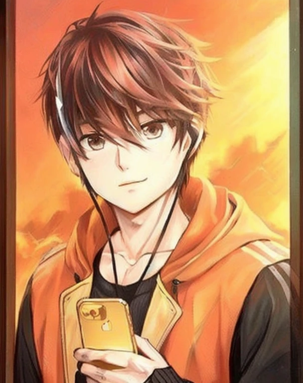 a picture of a man holding a cell phone in his hand, handsome boy,