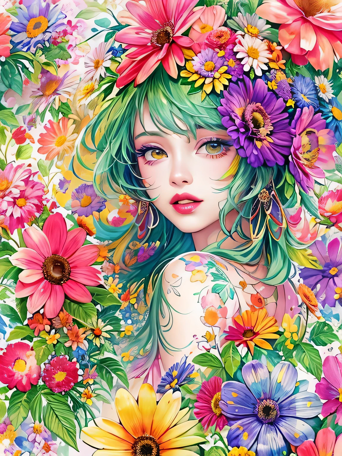 Berry Verrine Style、(((stylish fashion))), 8K Quality、Intense watercolor, Detailed watercolor art, Watercolor splash, Surreal, avant-garde pop art, Beautiful and expressive paintings, Beautiful artwork illustration, Very colorful tones, wonderful, Cool beauty, highest quality、Official Art, Vector art, Stylish design, (((The most beautiful girl))), (((highest quality))), HDR, ((detailed)), (((Doodle Art)), ((masterpiece)), ((Super detailed)), (((Colorful flowers))),(((Stylish))),