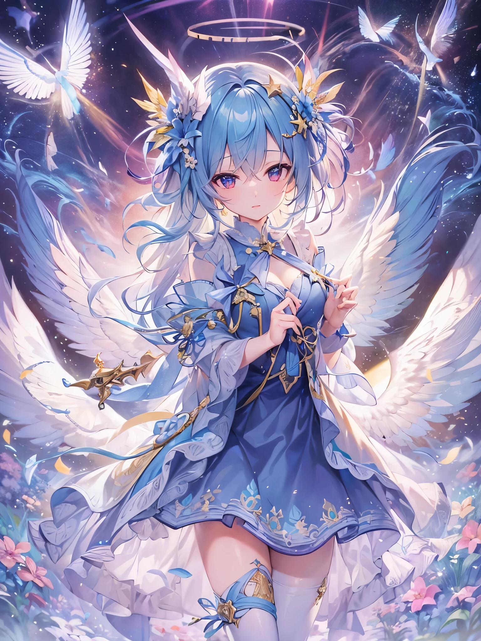((highest quality)),(Ultra-high resolution),(Super detailed new),(Detailed Description),((The best CG)),(A masterpiece),Ultra-detailed art,A wonderful new art form,(Art with precise detail:1.5), Sparkling, Angel Wings, Light,
