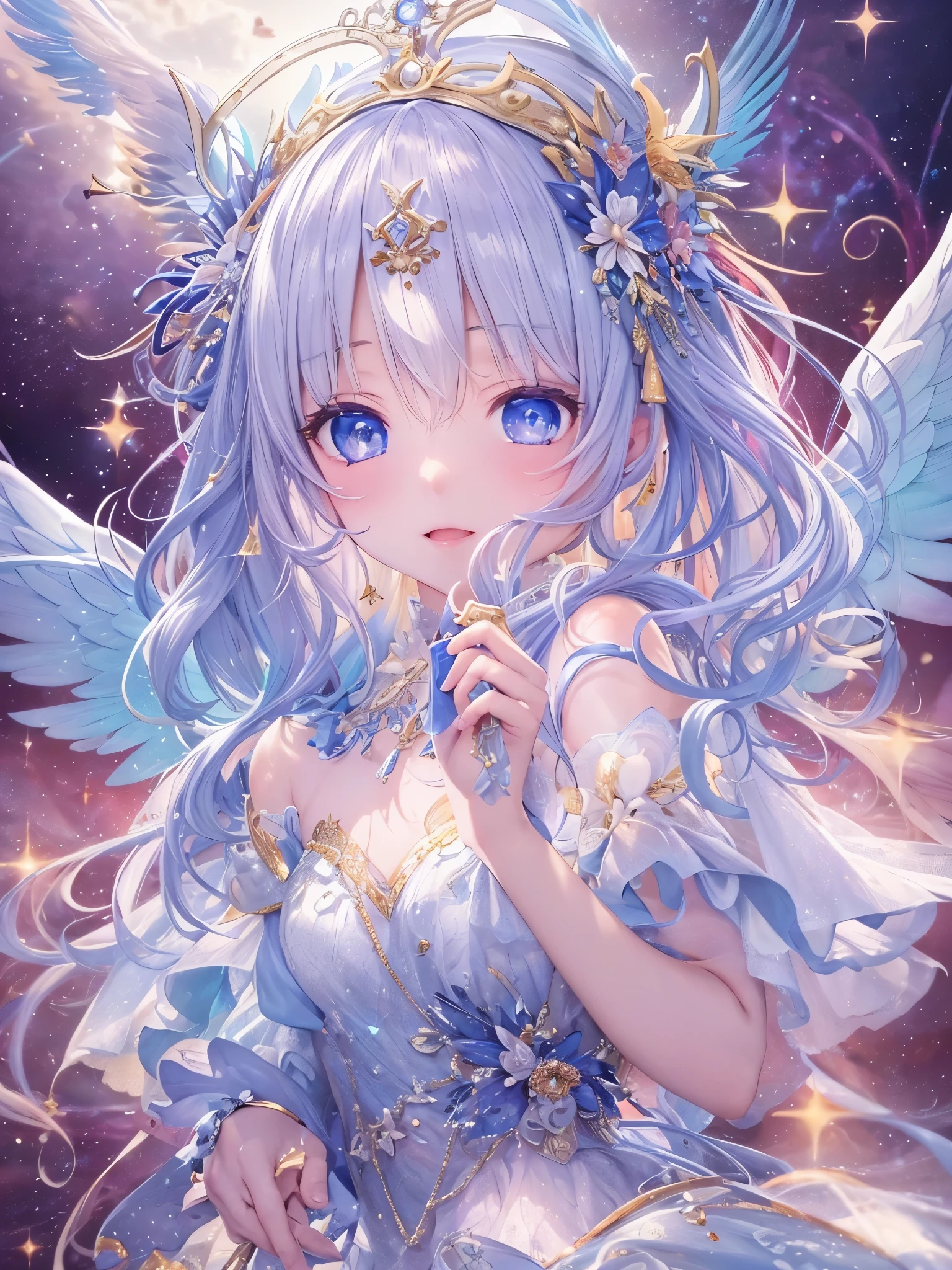 ((highest quality)),(Ultra-high resolution),(Super detailed new),(Detailed Description),((The best CG)),(A masterpiece),Ultra-detailed art,A wonderful new art form,(Art with precise detail:1.5), Sparkling, Angel Wings, Light,