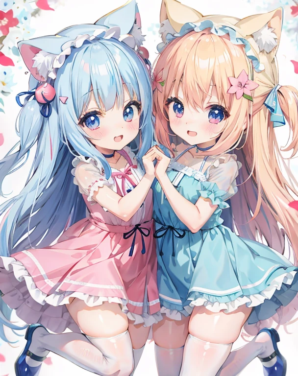 anime characters dressed in blue and pink pose for photos, 2人の美しいanimeの女の子, スプラッシュアートanime , Double Tail, animeのスタイル4 K, Hololive, , Small curves , Pure 3DCG, anime! 4K, anime! 4k'', かわいいanime, Pure, anime girls, Highest rated on Pure