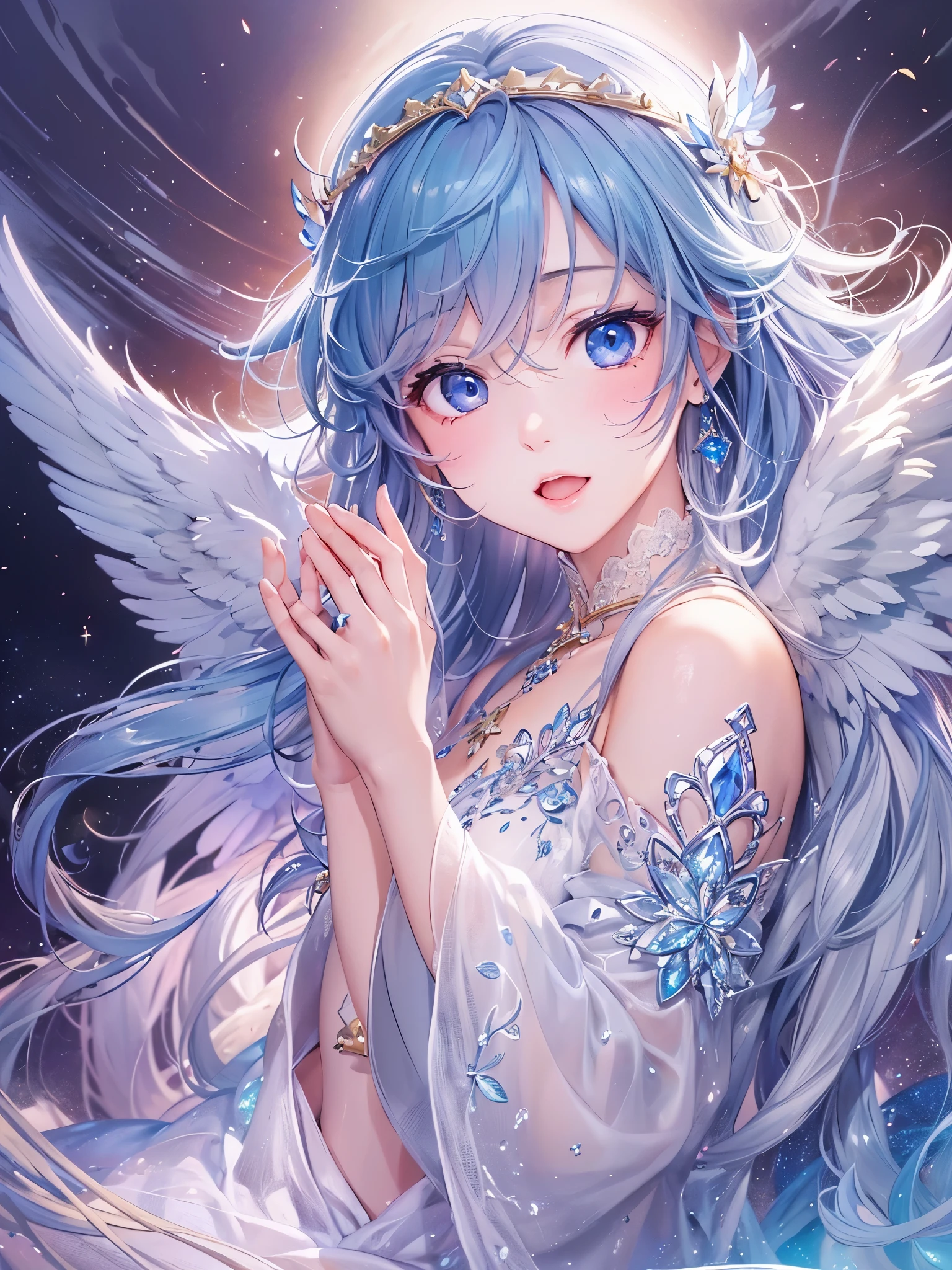 ((highest quality)),(Ultra-high resolution),(Super detailed new),(Detailed Description),((The best CG)),(A masterpiece),Ultra-detailed art,A wonderful new art form,(Art with precise detail:1.5), Sparkling, Angel Wings, Light,