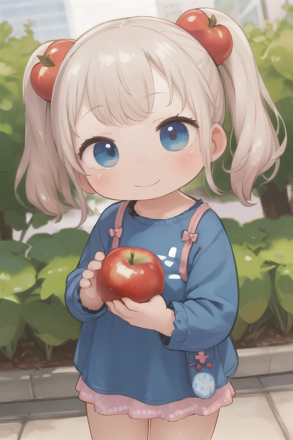 Photorealistic、Chibi Girl Doll(Apple-themed clothing、Have a magic wand、smile)