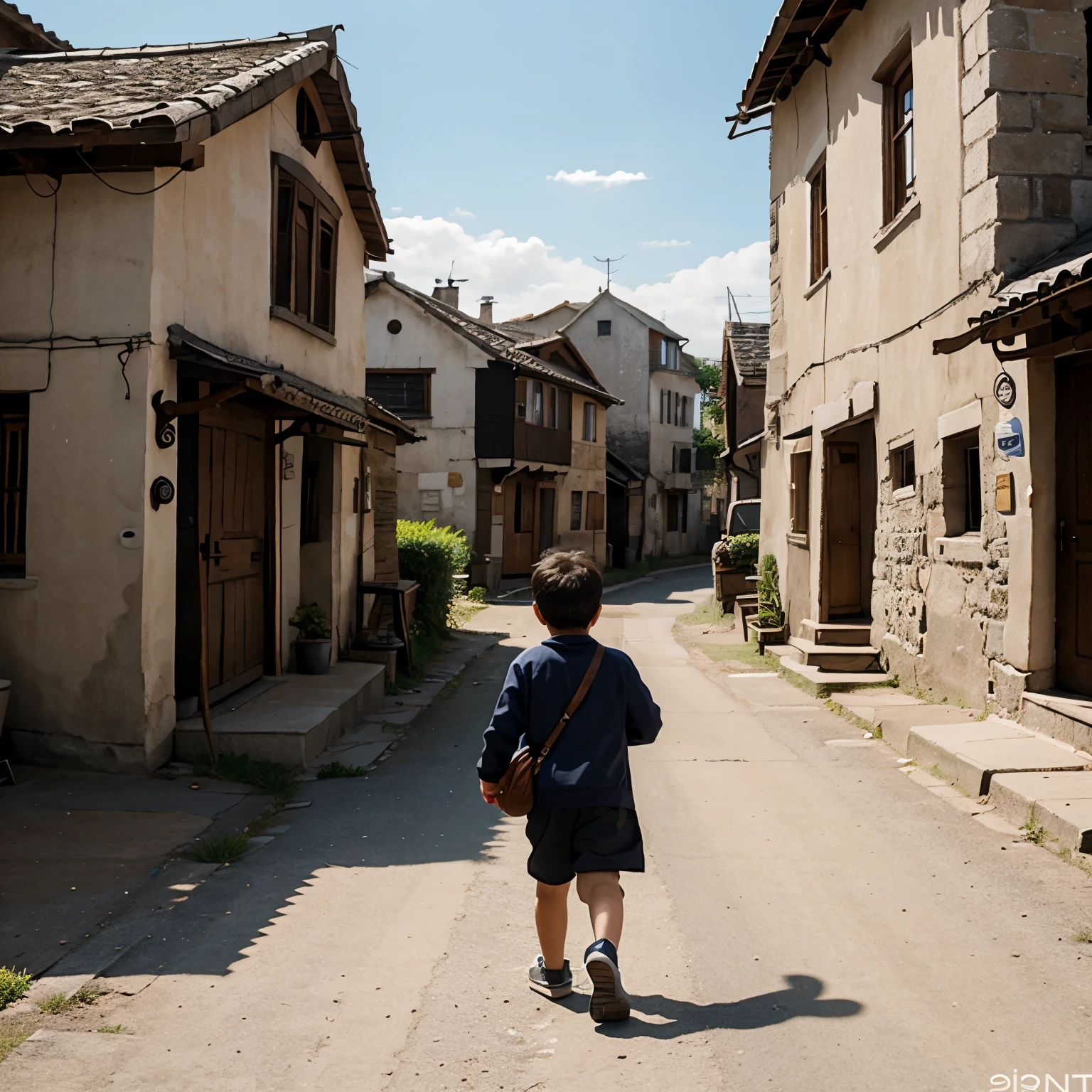 Boy entering the village cute animation