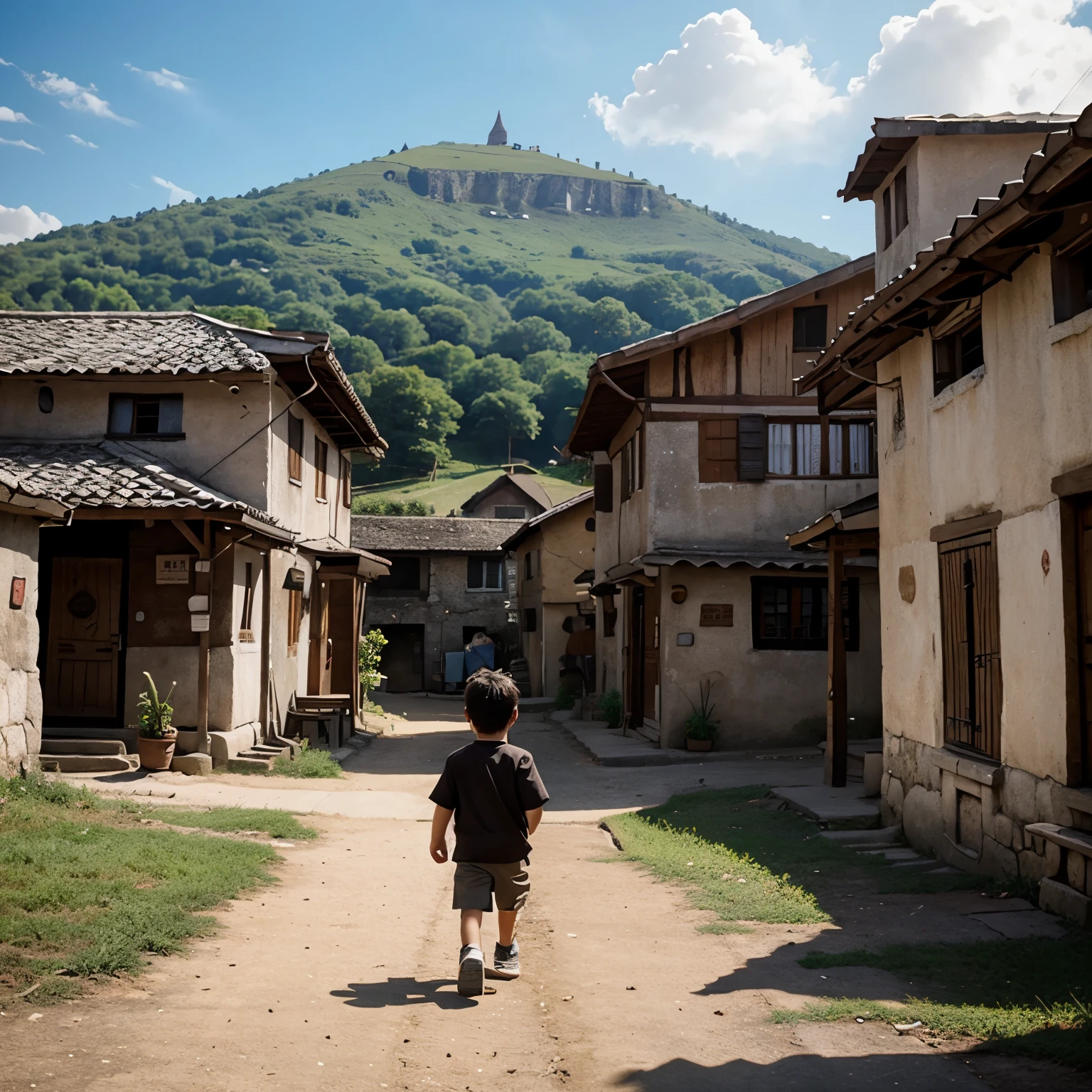 Boy entering the village cute animation